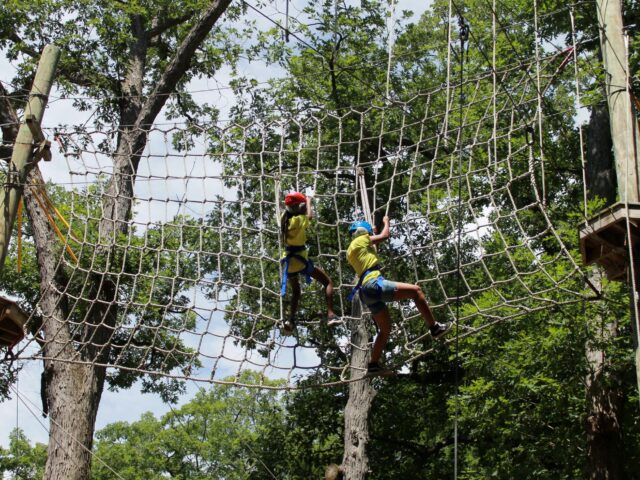 adventure day photo of participants on the high ropes course