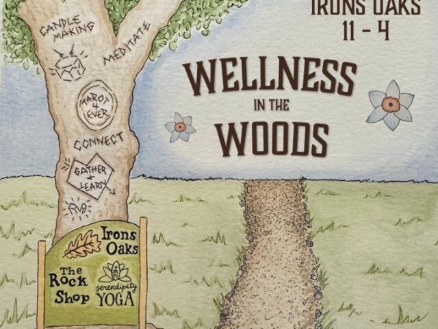 graphic of a tree that reads wellness in the woods.