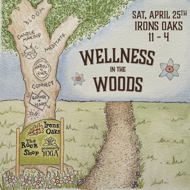 graphic of a tree that reads wellness in the woods.